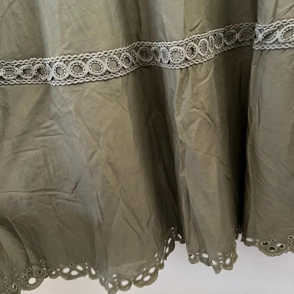J. Crew Olive Green Midi Dress with Lace Trim